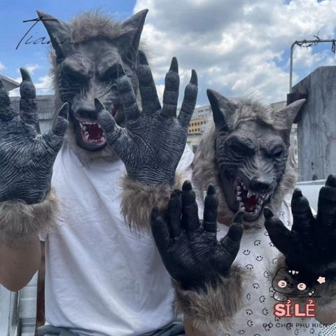 Đầm Hóa Trang Halloween Sói - Bộ Đầu Sói và Găng Tay Dự Tiệc Kinh Dị, Phụ Kiện Thời Trang Ngộ Nghĩnh và Độc Đáo