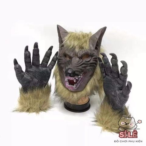 Đầm Hóa Trang Halloween Sói - Bộ Đầu Sói và Găng Tay Dự Tiệc Kinh Dị, Phụ Kiện Thời Trang Ngộ Nghĩnh và Độc Đáo