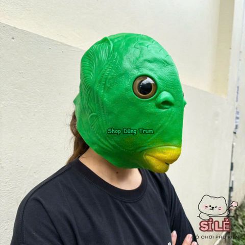 Mặt Nạ Đầu Cá Chép Xanh Lá Hài Hước - Silicone Trang Trí Halloween Độc Đáo, Phụ Kiện Cosplay Vui Nhộn