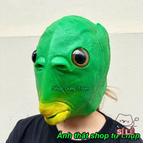 Mặt Nạ Đầu Cá Chép Xanh Lá Hài Hước - Silicone Trang Trí Halloween Độc Đáo, Phụ Kiện Cosplay Vui Nhộn