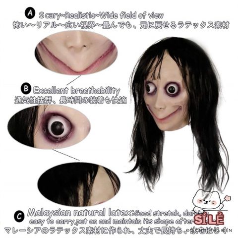 Mặt Nạ Halloween Momo Kinh Dị - Đạo Cụ Cosplay Hóa Trang Cho Nam Nữ, Kích Thước Thoải Mái, Phụ Kiện Tiệc Hóa Trang