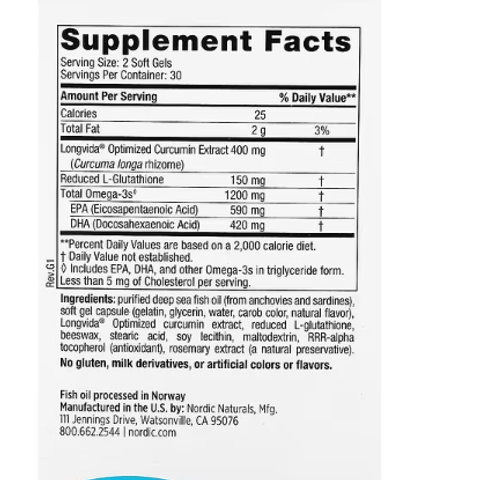 Viên uống Nordic Naturals Ultimate Omega + Curcumin 60 viên – Hỗ trợ tim mạch, xương khớp, chống viêm hiệu quả