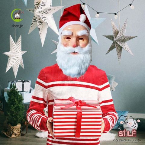 Bộ đồ cosplay Giáng sinh SHENJIN - Mũ mặt nạ 3D ông già Noel tái sử dụng cho tiệc tùng và lễ hội, quà tặng vui nhộn cho mọi người.