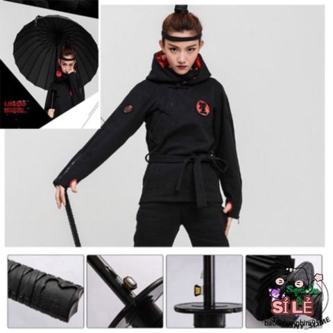 Ô Che Nắng Kiểu Nhật 24 Lá - Thiết Kế Cán Katana Sang Trọng, Kèm Túi Vải Tiện Lợi Cho Mưa Nắng