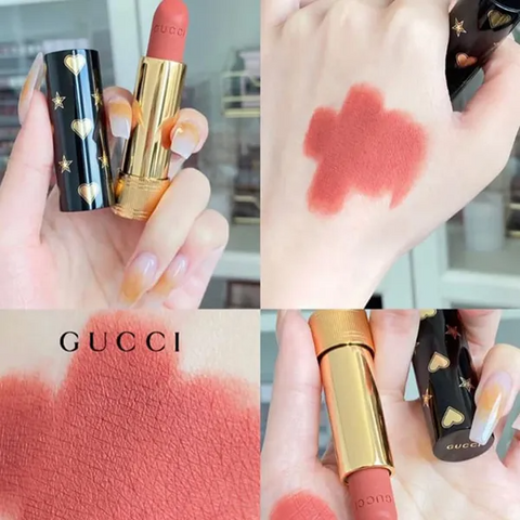 Son Gucci 217 Valeria Rose - Son Môi Cao Cấp Màu Hồng Cam Đất, Holiday 2021 Rouge à Lèvres Chính Hãng, Độ Bám Màu Xuất Sắc