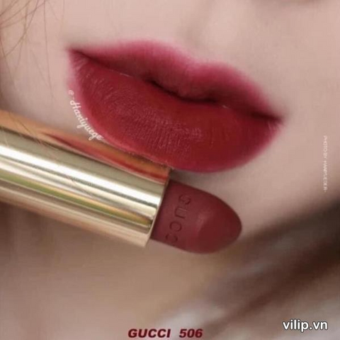 Son Gucci Rouge À Lèvres Voile Mat Màu 506 Louisa Red Đỏ Cherry Chính Hãng - Son Môi Cao Cấp, Sang Trọng Cho Phái Đẹp