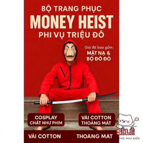 Bộ Trang Phục Hóa Trang Money Heist Đỏ - Cosplay Mặt Nạ Dành Cho Halloween và Sự Kiện Nghệ Thuật, Chất Liệu Cotton Thoáng Khí