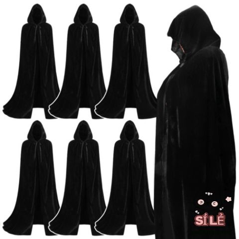 Áo Choàng Halloween Đen Có Mũ Trùm - Phù Thủy, Ma Cà Rồng, Thần Chết, Unisex Cosplay, Chất Liệu Polyester Cao Cấp