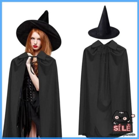 Bộ Áo Choàng và Mũ Phù Thủy Cho Trẻ Em và Người Lớn - Trang Phục Halloween Cosplay Đen Huyền Bí, Phù Hợp Mọi Dịp Lễ Hội