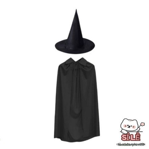 Bộ Áo Choàng và Mũ Phù Thủy Cho Trẻ Em và Người Lớn - Trang Phục Halloween Cosplay Đen Huyền Bí, Phù Hợp Mọi Dịp Lễ Hội