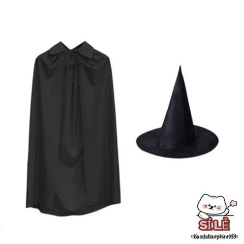 Bộ Áo Choàng và Mũ Phù Thủy Cho Trẻ Em và Người Lớn - Trang Phục Halloween Cosplay Đen Huyền Bí, Phù Hợp Mọi Dịp Lễ Hội