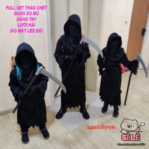 Bộ Trang Phục Thần Chết Đỏ Rực 4 Món với Mắt LED và Lưỡi Hái - Halloween Cosplay Đầy Ma Mị và Ấn Tượng