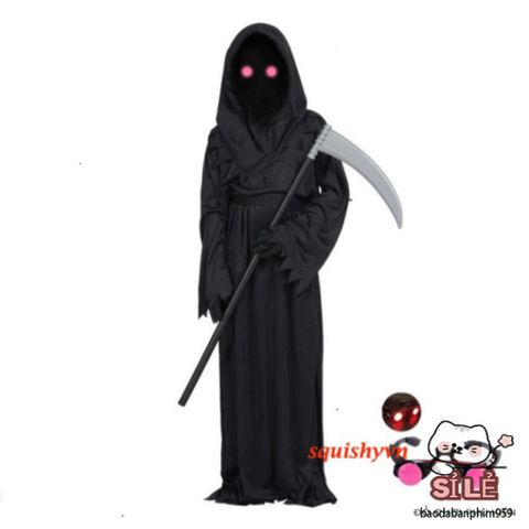 Bộ Trang Phục Thần Chết Đỏ Rực 4 Món với Mắt LED và Lưỡi Hái - Halloween Cosplay Đầy Ma Mị và Ấn Tượng