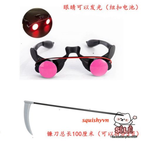 Bộ Trang Phục Thần Chết Đỏ Rực 4 Món với Mắt LED và Lưỡi Hái - Halloween Cosplay Đầy Ma Mị và Ấn Tượng