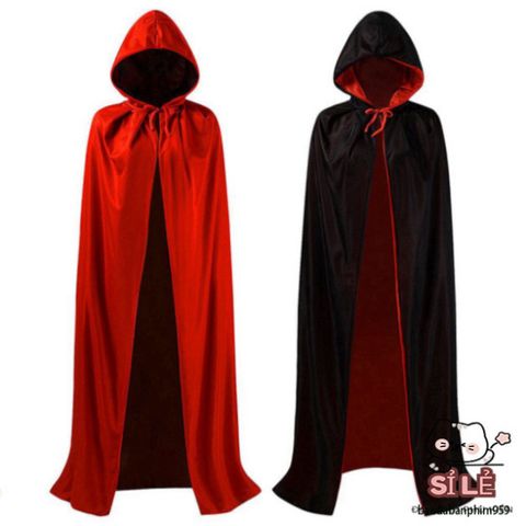 Áo Choàng Hóa Trang Halloween Có Mũ Trùm Đầu - Phù Thủy Đen Đỏ, Dành Cho Tất Cả Lứa Tuổi, Lễ Hội, Cosplay, Tiệc Tùng