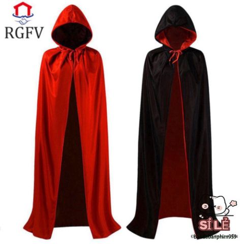 Áo Choàng Halloween Phù Thủy Hai Lớp Unisex - Trang Phục Cosplay Đen Đỏ Cho Lễ Hội Halloween, Tạo Dáng Ấn Tượng
