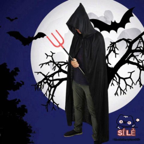 Áo Choàng Halloween Phù Thủy Hai Lớp Unisex - Trang Phục Cosplay Đen Đỏ Cho Lễ Hội Halloween, Tạo Dáng Ấn Tượng