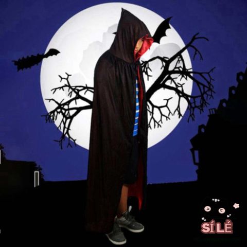 Áo Choàng Halloween Phù Thủy Hai Lớp Unisex - Trang Phục Cosplay Đen Đỏ Cho Lễ Hội Halloween, Tạo Dáng Ấn Tượng