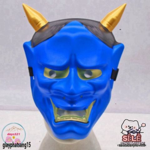 Mặt Nạ Oni Hannya Halloween - Quỷ Vương Hai Sừng, Phụ Kiện Hóa Trang Độc Đáo, Chất Liệu Bền, Lý Tưởng Cho Tiệc Hóa Trang