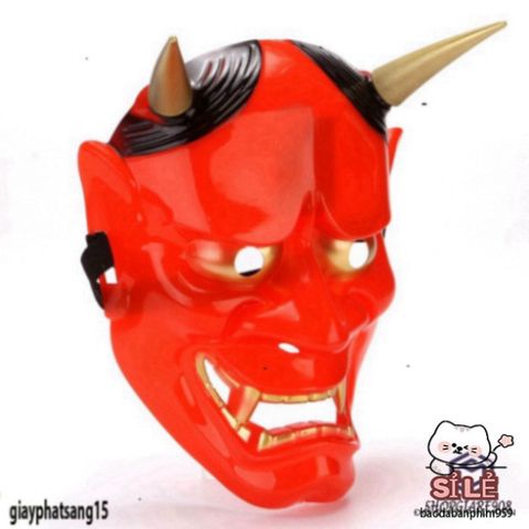 Mặt Nạ Oni Hannya Halloween - Quỷ Vương Hai Sừng, Phụ Kiện Hóa Trang Độc Đáo, Chất Liệu Bền, Lý Tưởng Cho Tiệc Hóa Trang