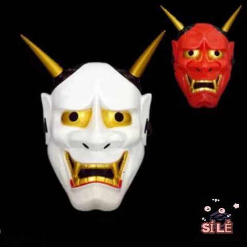 Mặt Nạ Oni Hannya Halloween - Quỷ Vương Hai Sừng, Phụ Kiện Hóa Trang Độc Đáo, Chất Liệu Bền, Lý Tưởng Cho Tiệc Hóa Trang