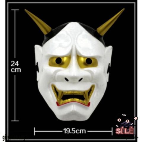 Mặt Nạ Oni Hannya Halloween - Quỷ Vương Hai Sừng, Phụ Kiện Hóa Trang Độc Đáo, Chất Liệu Bền, Lý Tưởng Cho Tiệc Hóa Trang