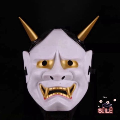 Mặt Nạ Oni Hannya Halloween - Quỷ Vương Hai Sừng, Phụ Kiện Hóa Trang Độc Đáo, Chất Liệu Bền, Lý Tưởng Cho Tiệc Hóa Trang