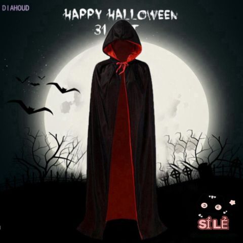 Áo Choàng Halloween Huyền Bí Hai Mặt - Phù Thủy Unisex Cho Người Lớn, Trang Phục Hóa Trang Lễ Hội Vui Nhộn, Đen và Đỏ