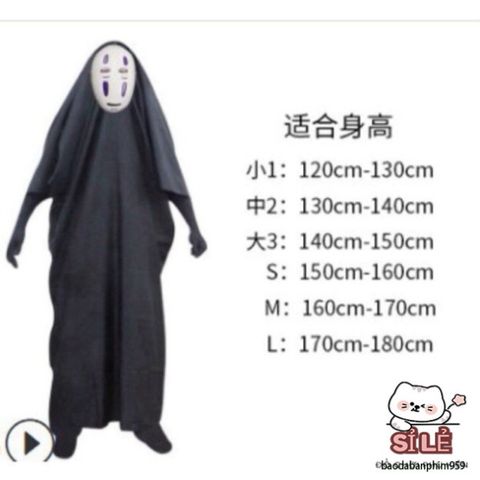 Bộ Trang Phục Vô Diện (Kaonashi) - Hóa Trang Halloween/Cosplay Anime Ghibli Cho Trẻ Em & Người Lớn - Kỷ Niệm Huyền Bí