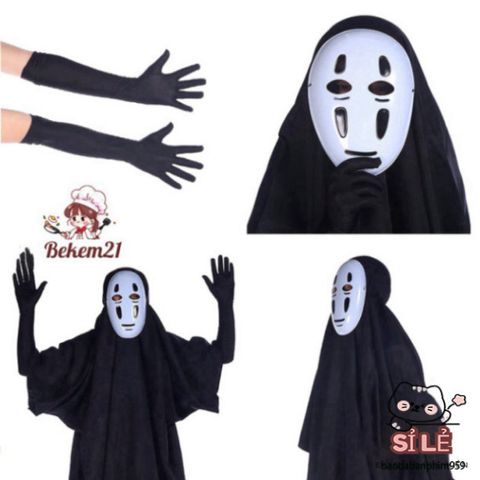 Bộ Trang Phục Hóa Trang Vô Diện - Áo Choàng Đen Kèm Mặt Nạ Bí Ẩn Cho Halloween & Cosplay - Trang Phục Độc Đáo Dành Cho Tất Cả
