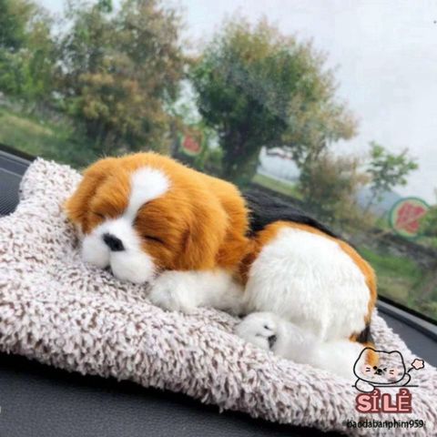 Cún Đôi Vàng Trắng Chó Mèo Than Hoạt Tính - Trang Trí Taplo Xe Ô Tô và Nhà Cửa, Khử Mùi Hôi, Decor Độc Đáo 28x20 cm