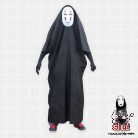 Bộ Cosplay Vô Diện - Áo Choàng, Mặt Nạ & Găng Tay Đen - Trang Phục Halloween Huyền Bí cho Tín Đồ Thích Hóa Trang
