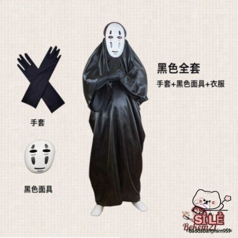 Bộ Cosplay Vô Diện - Áo Choàng, Mặt Nạ & Găng Tay Đen - Trang Phục Halloween Huyền Bí cho Tín Đồ Thích Hóa Trang