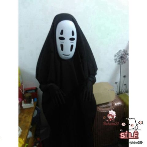 Bộ Cosplay Vô Diện Kaonashi - Áo Choàng Đen, Mặt Nạ và Găng Tay Cho Halloween và Lễ Hội Hóa Trang, Dành Cho Tất Cả Độ Tuổi