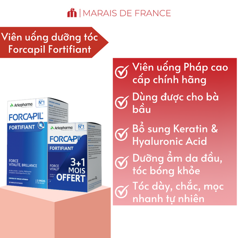 Viên uống hỗ trợ mọc tóc và dưỡng móng Forcapil Arkopharma Pháp - Giải pháp chăm sóc tóc chắc khỏe, giảm rụng, bổ sung Vitamin và khoáng chất.