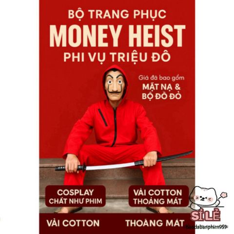 Bộ trang phục cosplay Money Heist (Phi Vụ Triệu Đô) kèm mặt nạ đỏ - Thích hợp cho Halloween và sự kiện đặc biệt