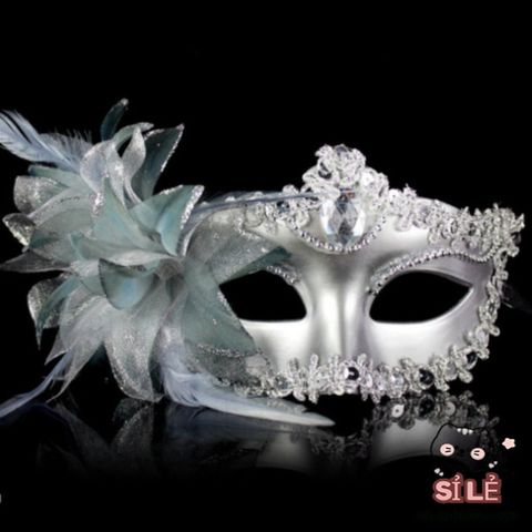 Mặt Nạ Hoa Huệ Đính Kim Cương Giả Với Lông Vũ - Phụ Kiện Tiệc Cưới và Halloween, Trang Điểm Sáng Tạo, Biểu Diễn