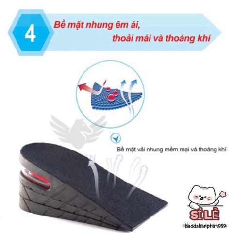 Bộ Miếng Lót Giày Tăng Chiều Cao Đệm Khí - Tùy Chỉnh 3cm, 5cm, 7cm, 9cm, êm ái cho Nam Nữ, Giúp Tự Tin Tăng Chiều Cao, Phụ Kiện Giày Thời Trang