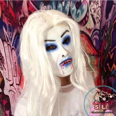 Mặt Nạ Ma Nữ Tóc Dài Màu Trắng ZOMBIE - Phụ Kiện Hóa Trang Halloween, Trung Thu, Sự Kiện Đặc Biệt