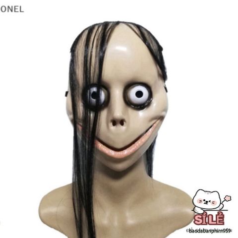 Mặt Nạ Halloween Kinh Dị V-Shape Tóc Dài - Khẩu Trang Onel Momo Thú Vị, Phụ Kiện Hóa Trang Party Cosplay Rùng Rợn