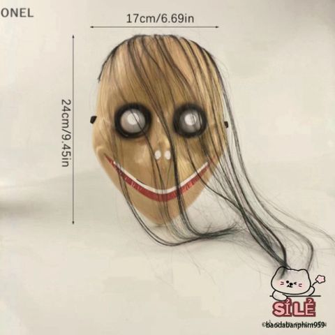 Mặt Nạ Halloween Kinh Dị V-Shape Tóc Dài - Khẩu Trang Onel Momo Thú Vị, Phụ Kiện Hóa Trang Party Cosplay Rùng Rợn