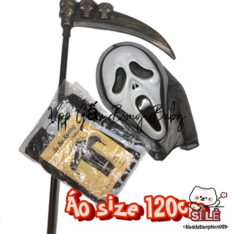 Bộ Hóa Trang Thần Chết Halloween - Áo Bộ Xương, Mặt Nạ Ma, Lưỡi Hái Tháo Ráp cho Trẻ Em và Người Lớn - Trang Phục Dự Tiệc Ma Quái