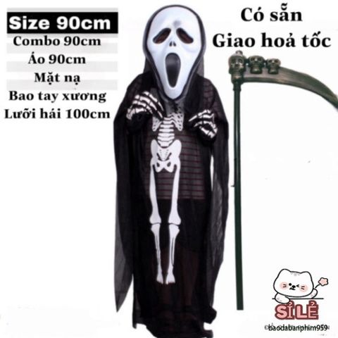 Bộ Hóa Trang Thần Chết Halloween - Áo Bộ Xương, Mặt Nạ Ma, Lưỡi Hái Tháo Ráp cho Trẻ Em và Người Lớn - Trang Phục Dự Tiệc Ma Quái