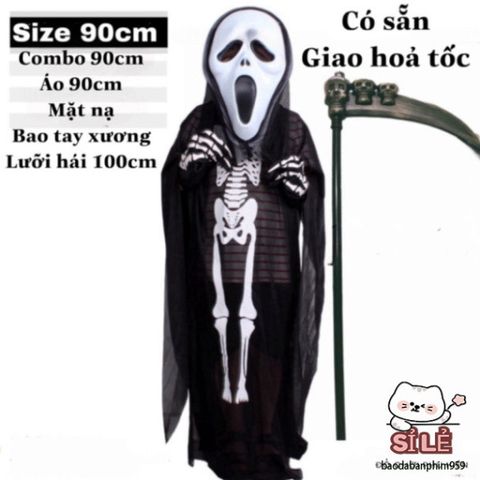Bộ trang phục Halloween Thần Chết - Áo choàng, Mặt nạ, Lưỡi hái và Găng tay - Thế giới ma quái cho bữa tiệc hóa trang