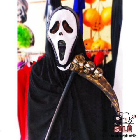 Bộ Trang Phục Halloween Thần Chết - Áo Choàng, Mặt Nạ & Lưỡi Hái Huyền Bí, Phụ Kiện Dự Tiệc Thú Vị Cho Mùa Lễ Hội