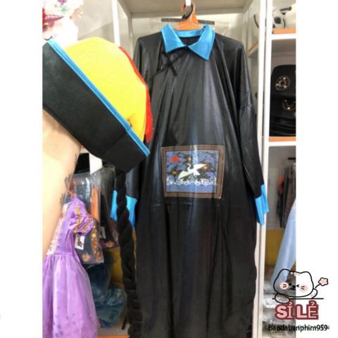 Bộ đồ hóa trang Halloween Ma Cương Thi - Áo Dài Việt Nam với Mũ Đuôi Sam và Phụ Kiện Độc Đáo cho Người Lớn