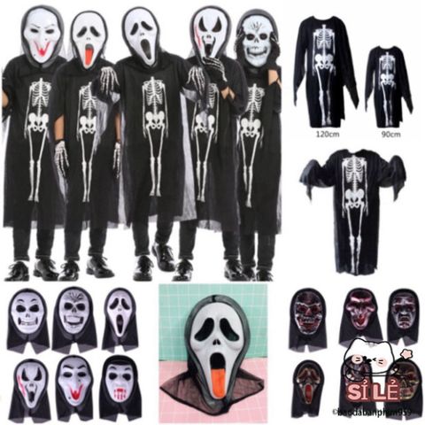 Bộ Trang Phục Xương Ma Đen Kèm Mặt Nạ - Thời Trang Halloween Cosplay Độc Đáo, Phong Cách Bí Ẩn Cho Dịp Lễ Hội