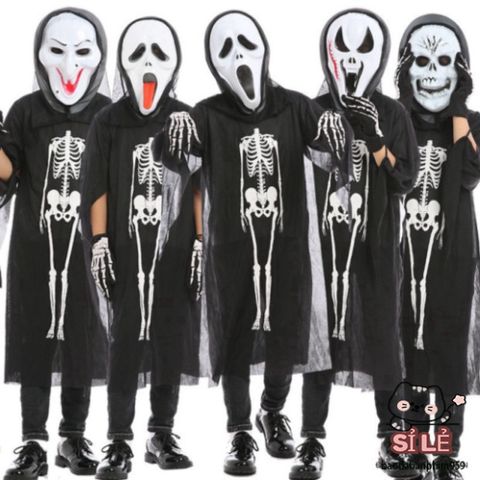Bộ Trang Phục Xương Ma Đen Kèm Mặt Nạ - Thời Trang Halloween Cosplay Độc Đáo, Phong Cách Bí Ẩn Cho Dịp Lễ Hội