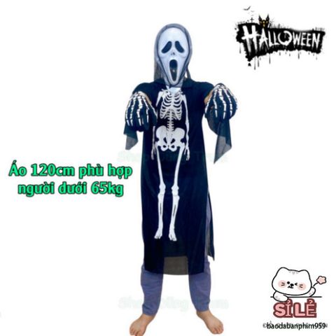 Bộ Trang Phục Halloween Xương Ma Quái - Áo Xương, Mặt Nạ Ma, Găng Tay Xương - Hóa Trang Độc Đáo Nhiều Kích Thước