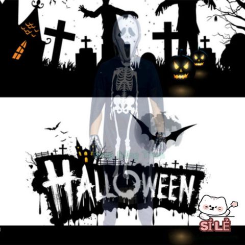 Bộ Trang Phục Halloween Xương Ma Quái - Áo Xương, Mặt Nạ Ma, Găng Tay Xương - Hóa Trang Độc Đáo Nhiều Kích Thước